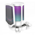 Microfone Gamer Fifine SuperFrame Edition Ampligame A6T, RGB, USB, Com Braço Articulado, Branco - A6T