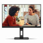 Monitor Pivot 23,8” LED AOC, Widescreen 100Mhz, USB, Vesa, Com Ajuste De Altura, VGA, HDMI, DP, Preto - 24E3UF
