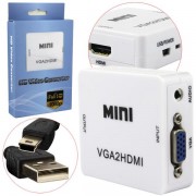 Adaptador Conversor VGA Para HDMI Com Saída de Áudio VGA, 2 HDMI, Branco, CO-31 - AD0414KP - AD0414SK