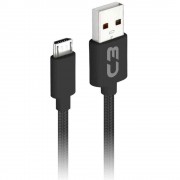 Cabo USB x Micro USB V8 C3Tech, 1 Metro Nylon Preto - CB-M11BK