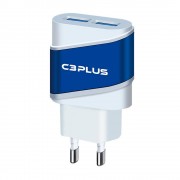 Carregador de Tomada Universal C3Tech, Com 2 USB 5V 2.0A AC/USB, Branco e Azul - UC-20BWH