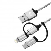 Cabo USB 3 em 1 C3Tech, 1 USB Micro V8, Tipo C e Lightining, 1.5 Metros, Cinza - CB-3000GY