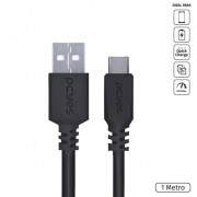 Cabo Para Celular Smartphone USB A 2.0 Para USB Tipo C ,1 Metro, Preto - PUACP-01