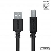 Cabo Para Impressora 3 Metros, PCYes, USB A 2.0 MACHO Para USB B 2.0 MACHO, 28AWG, Preto - PUABM2-3