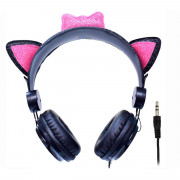 Fone de Ouvido K-Mex Stereo CAT EAR AR30, PS2, Sem Microfone, Preto e Rosa - AR3000S437PRB0X