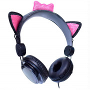 Fone de Ouvido K-Mex Stereo CAT EAR AR30, PS2, Sem Microfone, Preto e Rosa - AR3000S437PRB0X