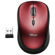 Mouse Sem Fio Trust Yvi, Wireless, 2.4GHz, 4 Botões, 1600DPI, Micro USB, Vermelho, + Pilhas - 19522-11