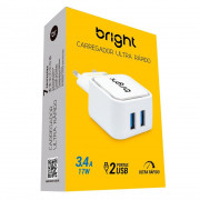 Carregador de Tomada Ultra Rápido Bright, 17W, 2x USB, Branco - AC589