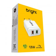 Carregador de Tomada Ultra Rápido Bright, 18W, 2x USB, Branco - AC588