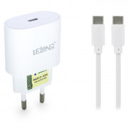 Carregador Para Celular Lelong USB-C e UBS + Type-c / Type-c 20W Branco - LE-294CC