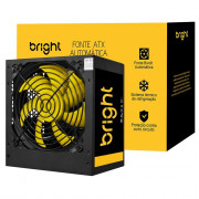 Fonte Bright 650W, Bivolt Automática, PFC Ativo, Preto Com Cooler Amarelo - FT002