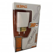 Carregador Para Celular USB-C Com Cabo USB-C 3A, LELONG, PD30W 3.1A, Branco - LE-297CV