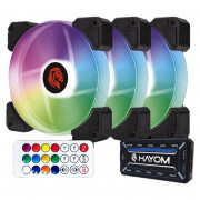 Kit Fan Gamer Hayom, LED RGB, 3 Fans 120mm, Com Controlador e Controle - FC1306