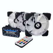 Kit Fan Gamer Hayom, LED RGB, 3 Fans 120mm, Com Controlador e Controle - FC1306