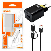Carregador Para Celular USB-C Com Cabo USB-C 3A, LELONG, PD30W 3.1A - LE-296V