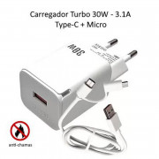 Carregador Para Celular USB-C Com Cabo USB-C 3A, LELONG, PD30W 3.1A - LE-296V