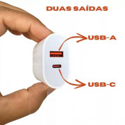 Carregador Para Celular iPhone Lightning H`Maston, Com Entrada USB e USB-C 5.1A 50W, Branco - LR28-2
