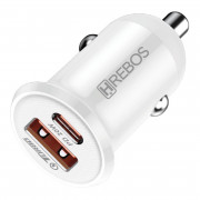 Carregador Veicular Road Boost Hrebos, Com 1 Portas USB e 1 Porta USB-C, 3A 20W, Branco - CRV-200