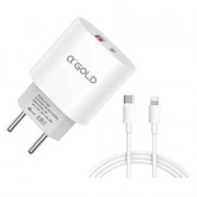 Carregador Para Celular IPhone Lightning A'Gold, Com 1 Entrada USB e 1 Entrada Tipo C, 40W, Branco - CA40-2
