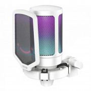 Microfone Gamer Fifine SuperFrame Edition Ampligame A6T, RGB, USB, Com Braço Articulado, Branco - A6T
