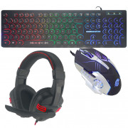 Kit Gamer K-Mex, Teclado Steampunk Led, Mouse Motobot Led 2400DPI, Headset AR-S1080