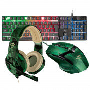 Kit Gamer Trust, Teclado GXT 835 Azor LED, Mouse GXT 101C Gav LED 4800DPI, Headset GXT 310C Radius Jungle Camo