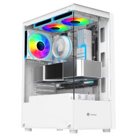 Gabinete Gamer Hayom GB1793, Tampa Lateral e Frente de Vidro, Com 3 Fans, LED RGB, Sem Fonte, Branco - GB1793