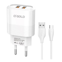 Carregador Completo Turbo 4.1A Com 2 Entrada USB A'Gold, Cabo Tipo-C, Branco - CA34-3/TIPO-C