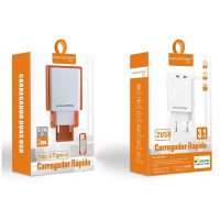 Carregador Para Celular Tipo C H`Maston, Com 2 Entrada USB 4.8A 50W, Branco - Y62-3