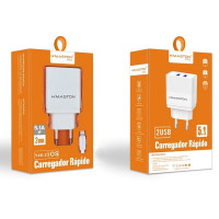Carregador Para Celular iPhone Lightning H`Maston, Com 2 Entrada USB 6.1A 50W, Branco - Y46-2