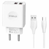 Carregador Para Celular USB-C Com Cabo USB-C 4.1A, 2 Entradas USB, A`Gold, 30W 3.1A, Branco - CA25-3