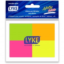 BLOCO DE NOTAS ADESIVO COM 4 CORES 38MM X 51MM 100 UND REF: L0101-091 - LYKE