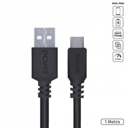 Cabo Para Celular Smartphone USB A 2.0 Para USB Tipo C ,1 Metro, Preto - PUACP-01
