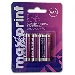 PILHA AAA MAXPRINT PALITO COMUM 4 UNIDADES 1.5V ZINCO CARVÃO - 756468