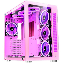 Gabinete Gamer Rise Mode Galaxy Glass Sound, RGB, LED, Lateral e Frontal em Vidro, Sem Fans, Rosa - RM-GA-GGS-PK