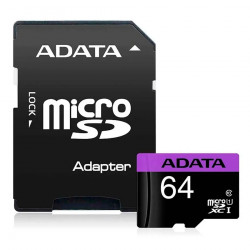 Cartão de Memória Micro SD 64GB Adata, Classe 10, Com Adaptador SD - AUSDX64GUICL10-RA1