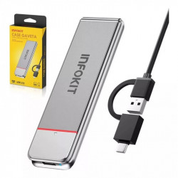 Case Externo Para SSD M.2 NVMe Infokit, USB 3.1, Tipo C Para USB, Prata - ECASE-M2NV80