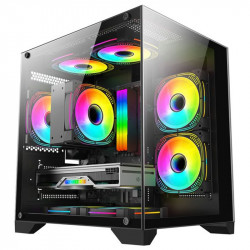 Gabinete Gamer K-Mex Aquário Micro Black, CG-0830, Lateral e Frontal em Vidro, Sem Fan, Preto - CG0830RH001CBOX