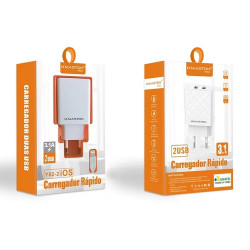 Carregador Para Celular iPhone Lightning H`Maston, Com 2 Entrada USB 4.8A 50W, Branco - Y62-2