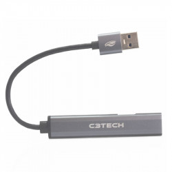 Hub USB 3.0 4 Portas C3Tech, Com 2 Saídas Tipo C, Cinza - HU-330SI