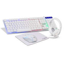 Kit Gamer GT Gamer, Combo 4 em 1, Teclado + Mouse + Headset + Mousepad, LED, RGB, Branco - 72052