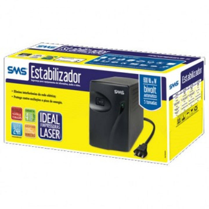 Estabilizador SMS Progressive III 1000VA, Entrada Bivolt Automático e Saída 115V, 5 Tomadas - 16216