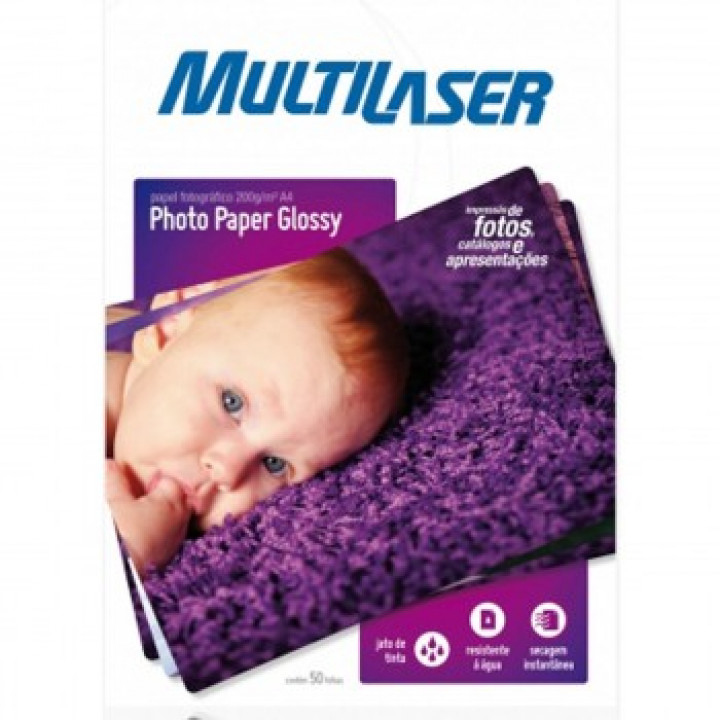 Papel Fotográfico A4 Multilaser, 200g, Com 50 Folhas - PE012