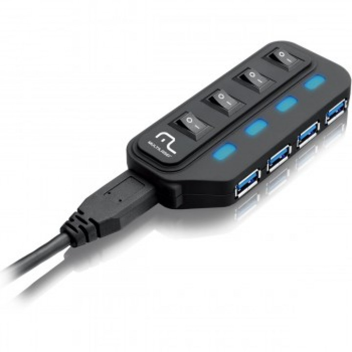 Hub USB 3.0 4 Portas Multilaser, Super Speed, Preto - AC264