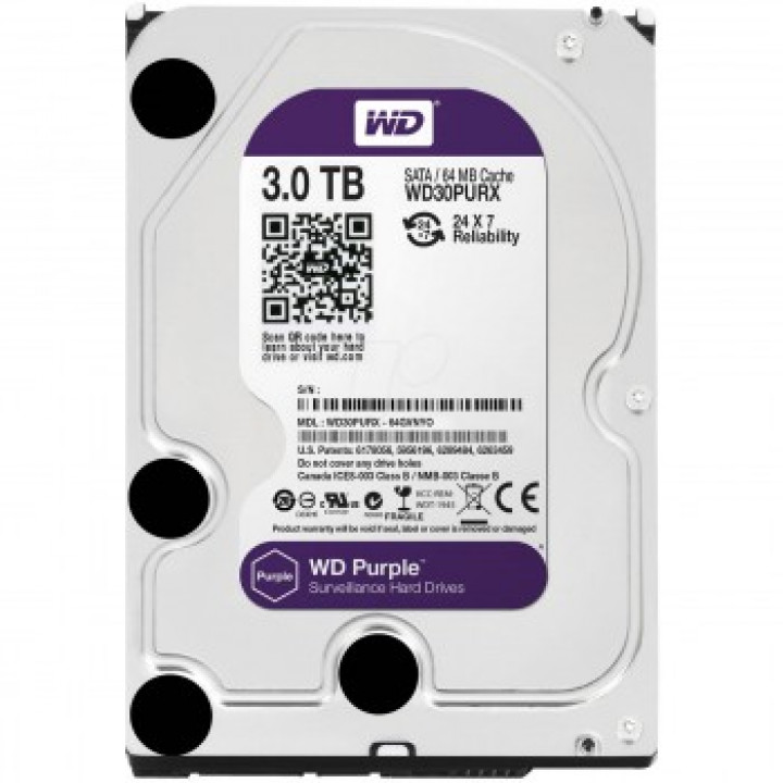 HD Western Digital Purple, 3TB, 5400RPM, 64MB, SATA III - WD30PURX