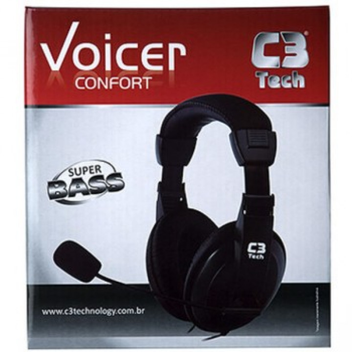 FONE DE OUVIDO COM MICROFONE HEADSET VOICER CONFORT PRETO MI-2260ARC- C3 TECH