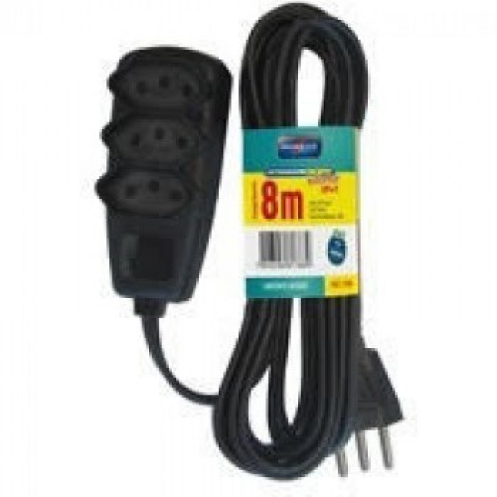 CABO EXTENSOR 3 TOMADAS 2P+T 3 X 0,75MM 8 METROS PRETO DN1788 - DANEVA