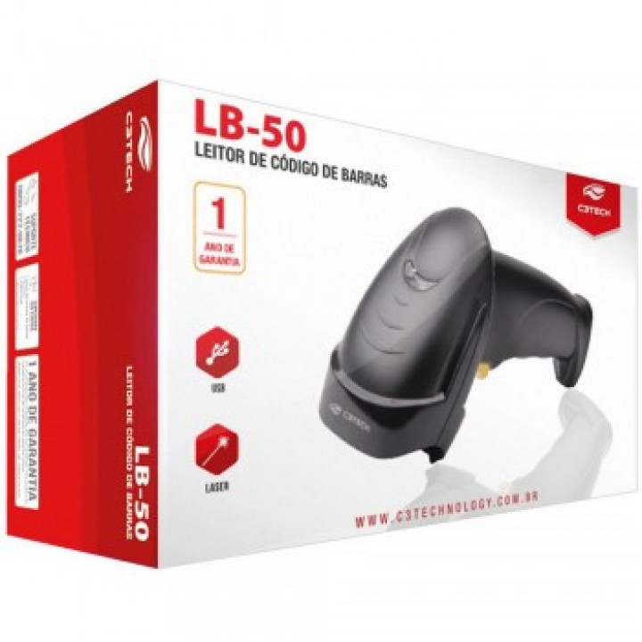 Leitor de Código de Barras Laser Com Suporte C3Tech, Preto - LB-50BK