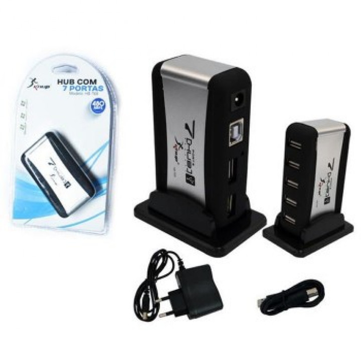 Hub USB 2.0 7 Portas com Fonte, Preto, HB-T68 HB-002 - HUB0007LT