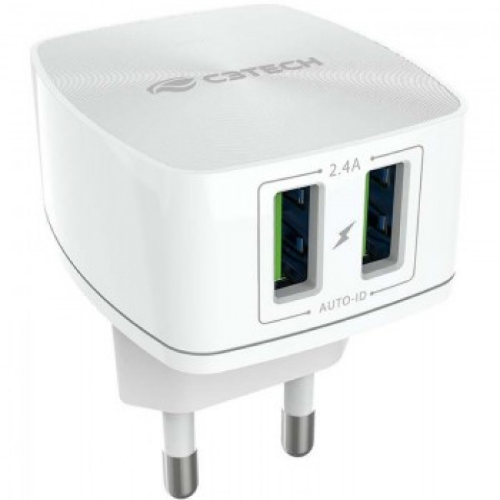 CARREGADOR DE TOMADA BIVOLT 2 PORTAS USB 2,4A UC-240WH BRANCO - C3Tech